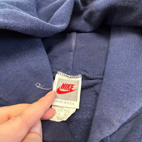 Vintage 80s 90s Nike Blue Mens Large Hoodie Chest Embroidered Logo Swoosh Hoodie - Picture 5 of 10